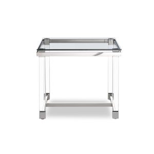 Side Table 10 mm Tempered Clear Glass Top Polished Stainless Steel Frame Acrylic Legs