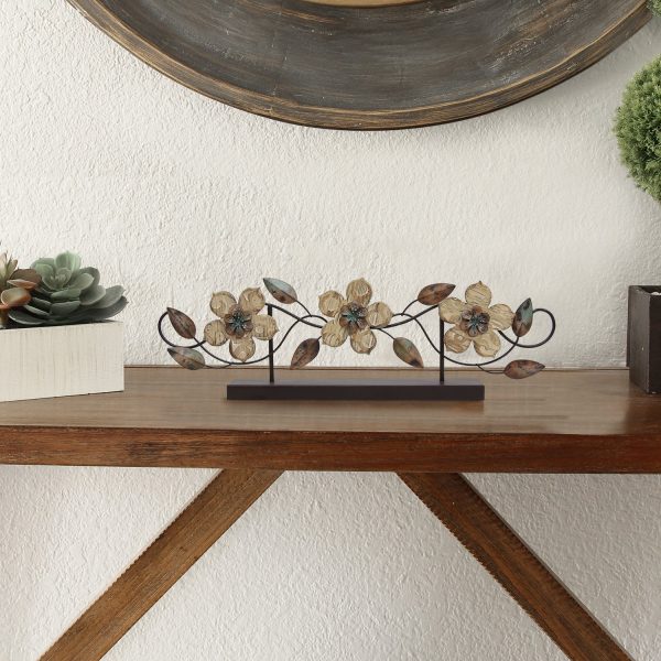 Stamped Wood and Metal Flower Table Top - Image 2