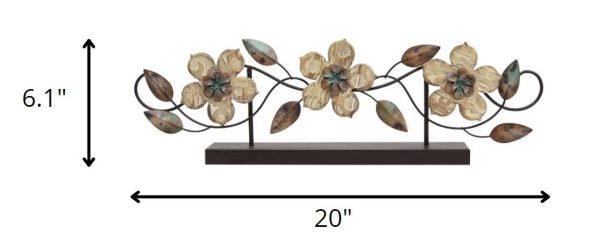 Stamped Wood and Metal Flower Table Top - Image 3