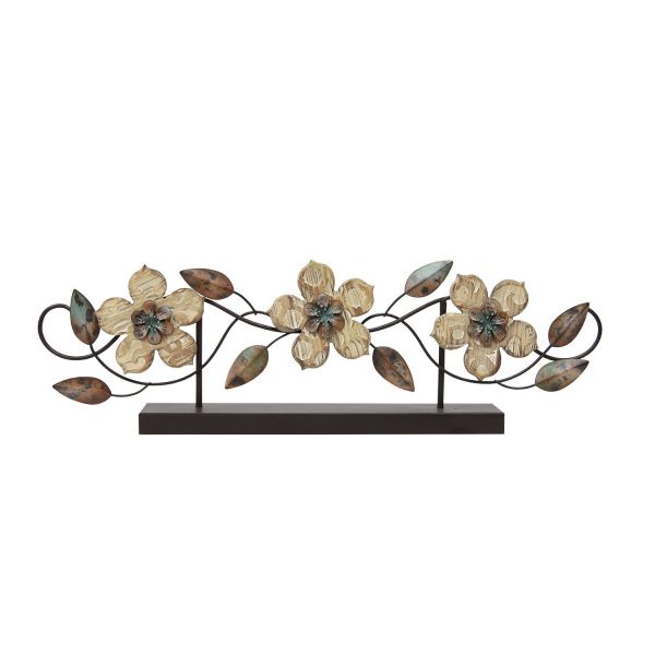 Stamped Wood and Metal Flower Table Top - Image 4