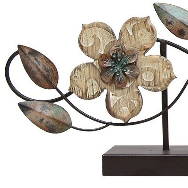 Stamped Wood and Metal Flower Table Top - Image 5