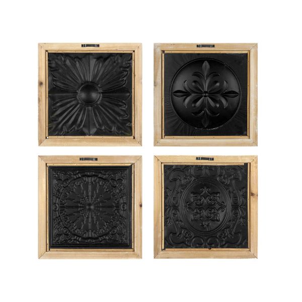 Set of 4 Distressed Medallion Metal and Wood Framed Wall Art - Image 3
