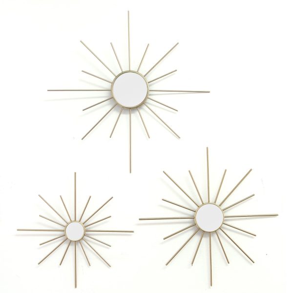 Set of Three Gold Mirror Burst Metal Wall Decor