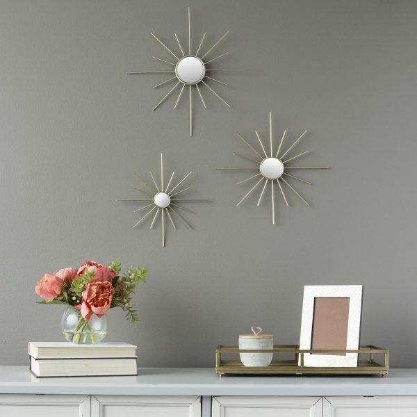 Set of Three Gold Mirror Burst Metal Wall Decor - Image 2