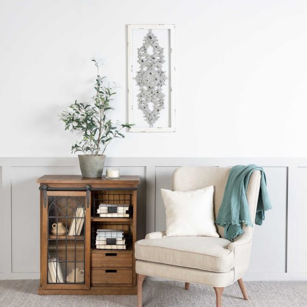 Distressed Scroll Panel Metal White Wood Framed Wall Art - Image 2