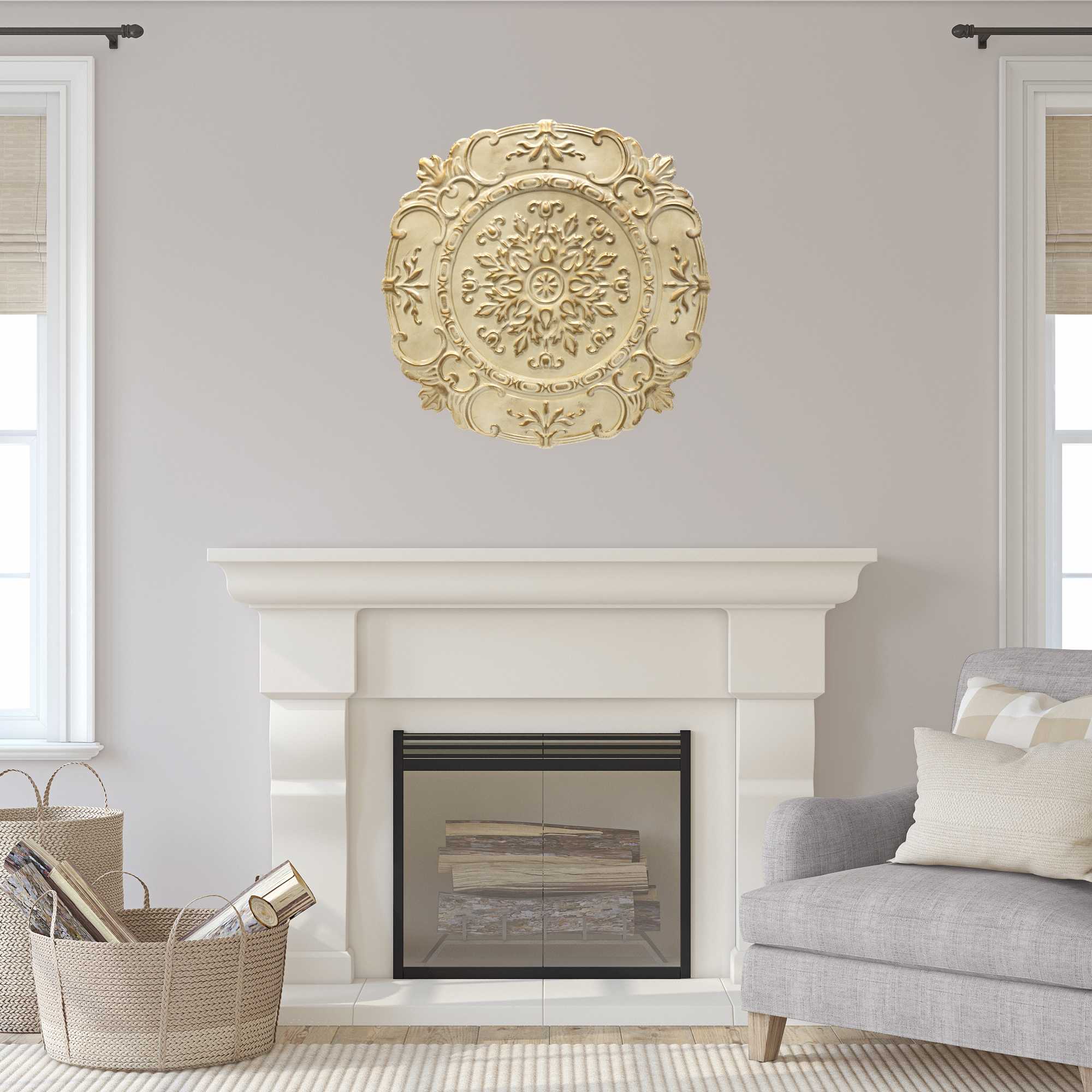 Distressed White European Medallion Metal Wall Decor - Image 2