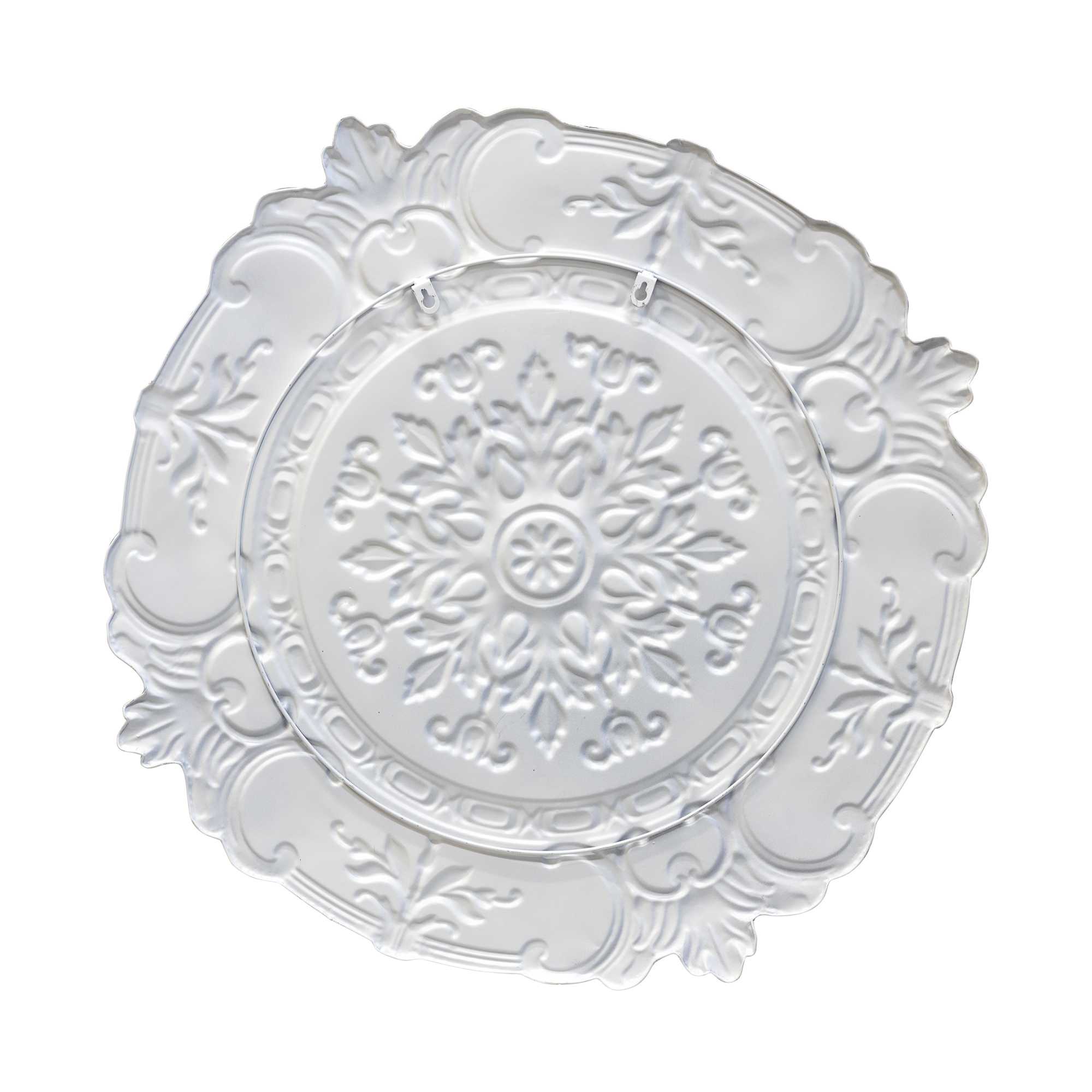 Distressed White European Medallion Metal Wall Decor - Image 3