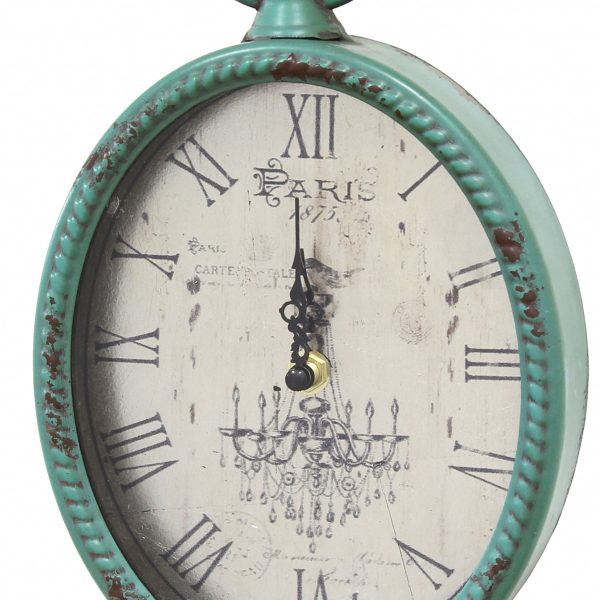 11.5 Teal Oval Vintage Look Metal Wall Clock - Image 2