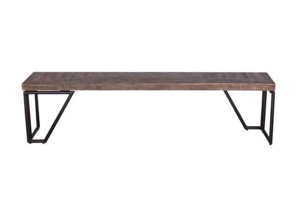60" Modern Dark Acacia and Black Iron Bench