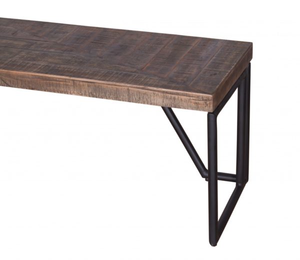 60" Modern Dark Acacia and Black Iron Bench - Image 3