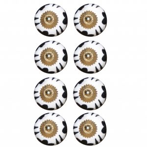 1.5" x 1.5" x 1.5" Black White And Gold  Knobs 8 Pack