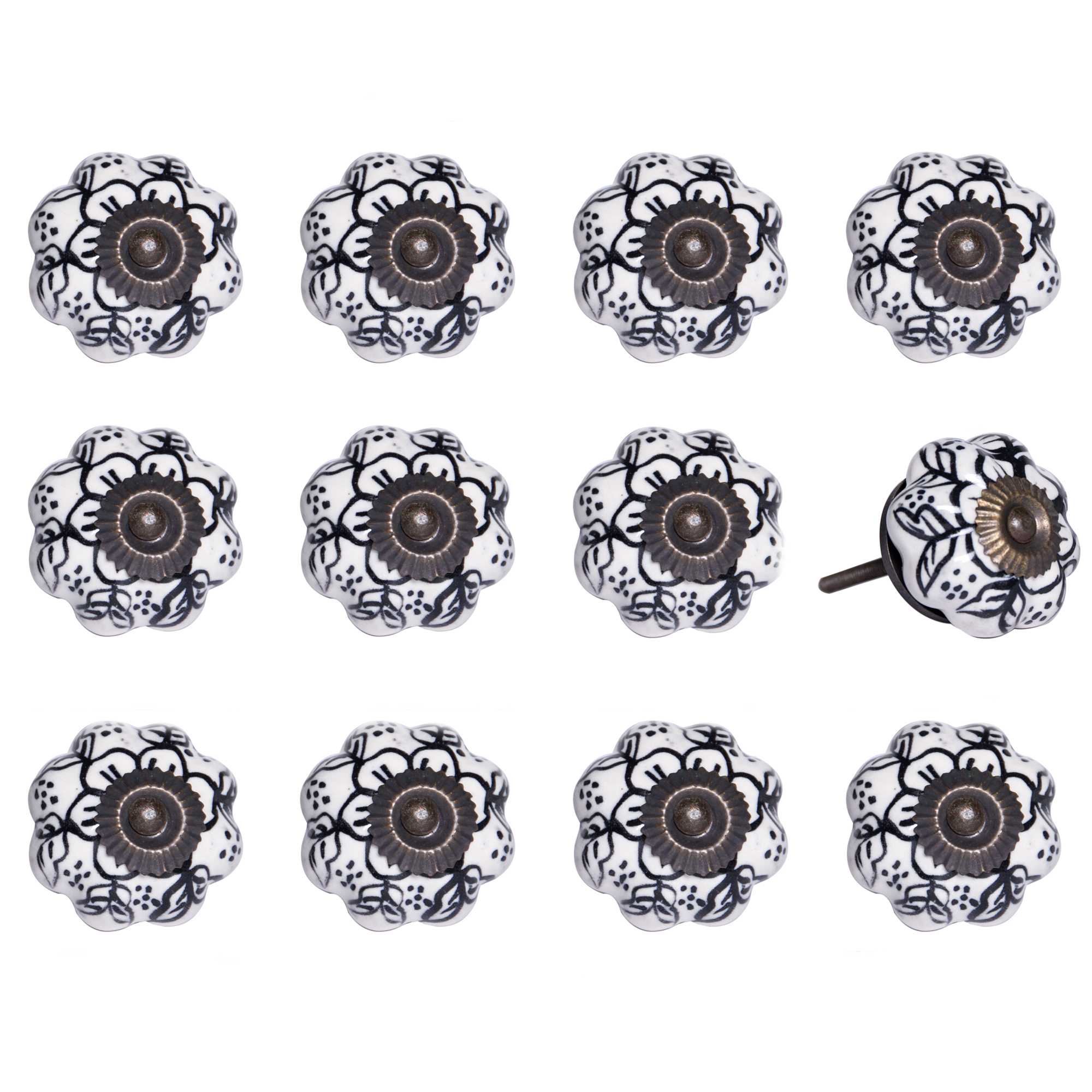 1.5" x 1.5" x 1.5" White Black and Gold Knobs 12 Pack