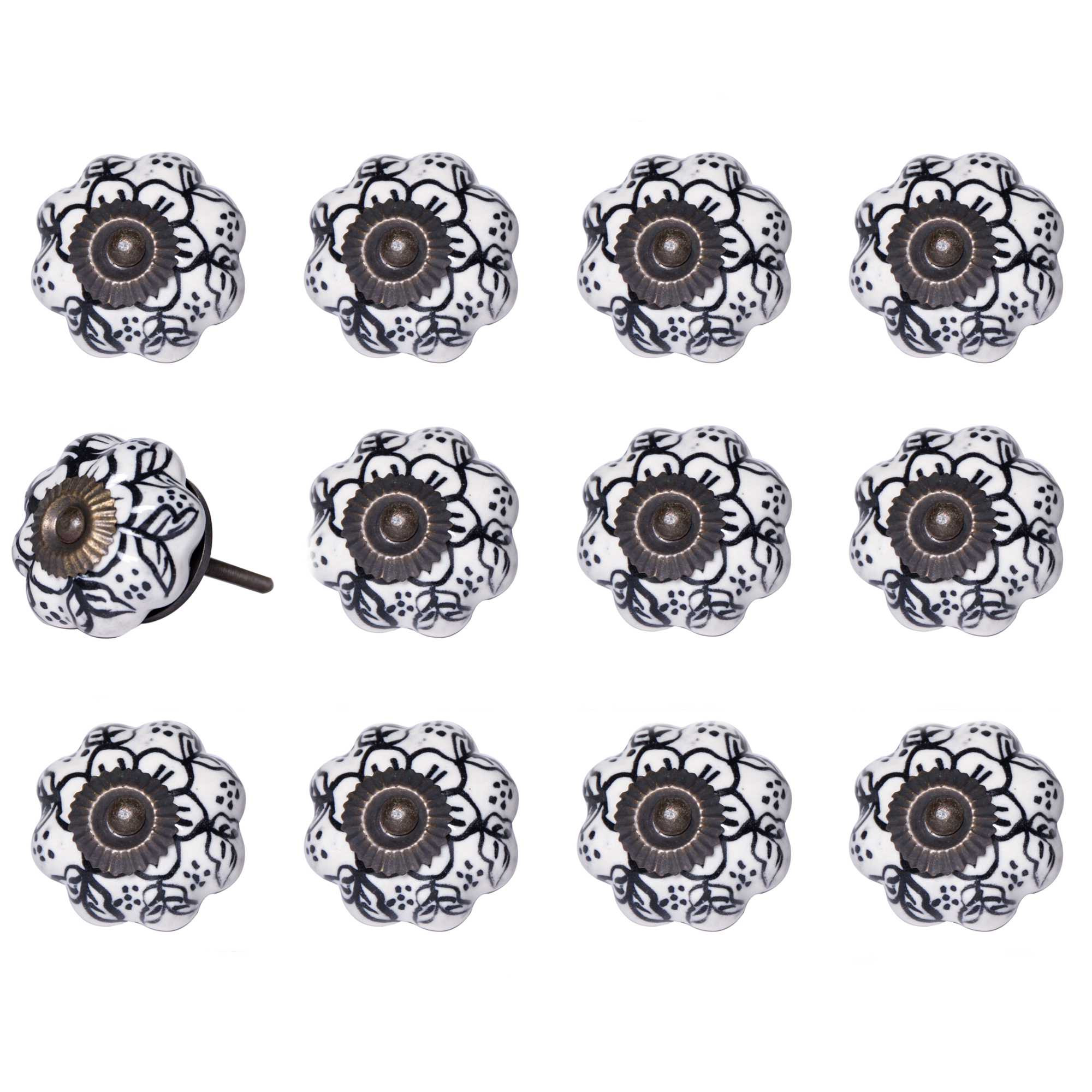 1.5" x 1.5" x 1.5" White Black and Gold Knobs 12 Pack - Image 2