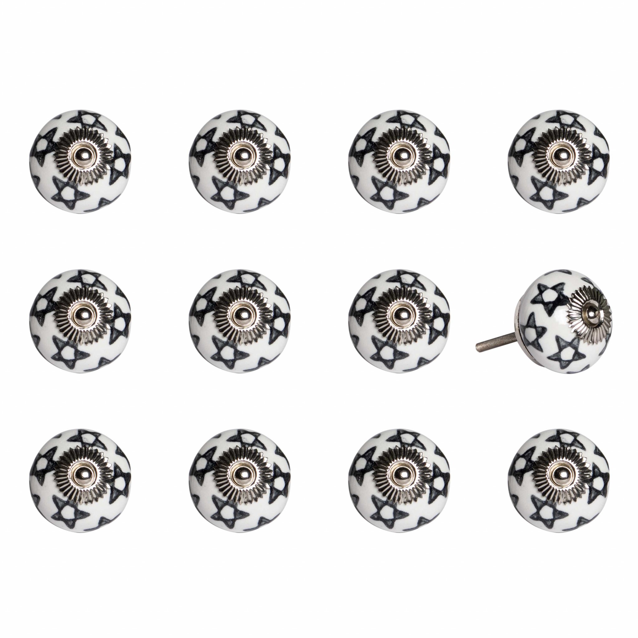 1.5" x 1.5" x 1.5" White Black and Silver  Knobs 12 Pack