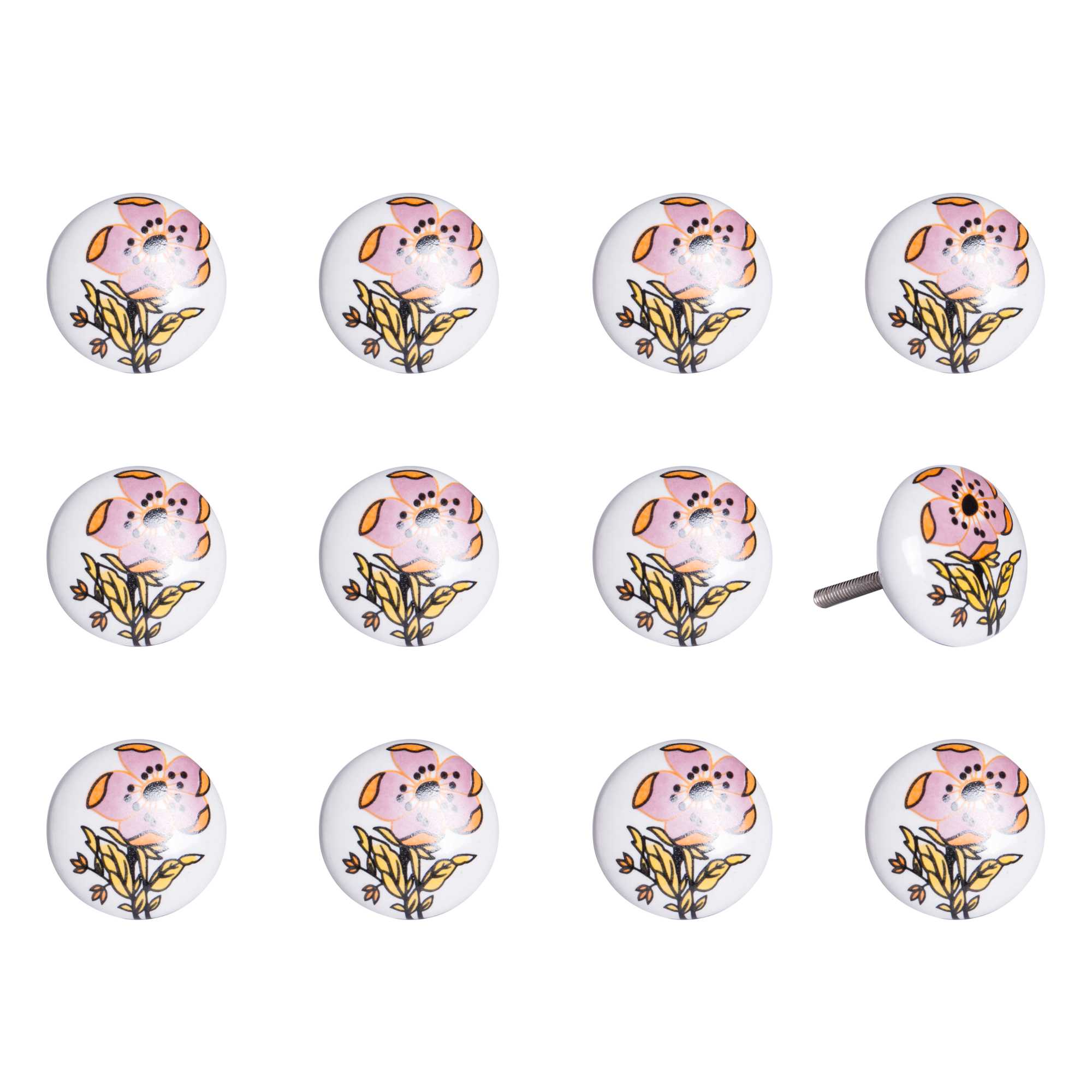 Floral White and Pink Set of 12 Knobs