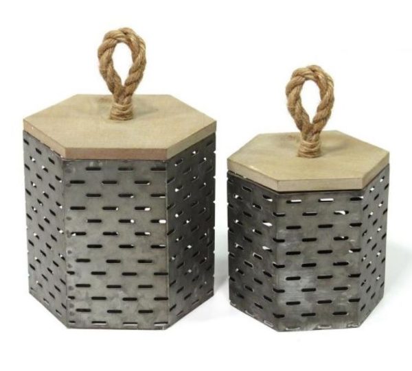 Set of 2 Rustic Farmhouse Decorative Metal Canisters - Image 3