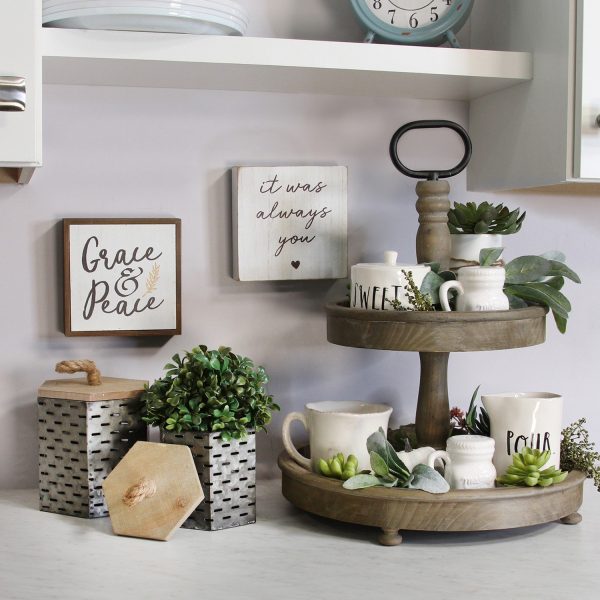 Two-Tier Decorative Wood Stand with Metal Handle - Image 3