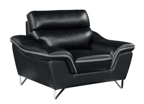 Leather Match Solid Color Pillow Top Arms Silver Legs - Image 2