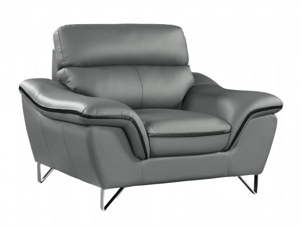 Leather Match Solid Color Pillow Top Arms Silver Legs - Image 2