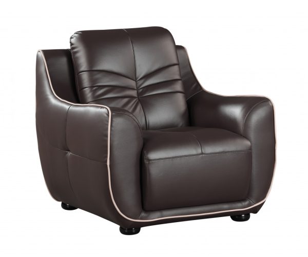 Leather Match Solid Color Flared Arms Club Chair Brown Legs - Image 2