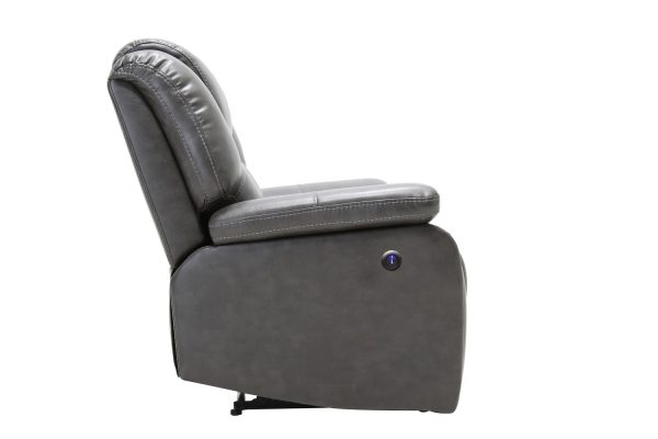 40" Grey Contemporary Leather Power Reclining Chair - Image 3