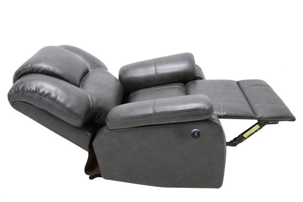 40" Grey Contemporary Leather Power Reclining Chair - Image 5
