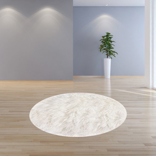 60" x 60" x 2" Off White Ciruclar Sheepskin  Rug - Image 4