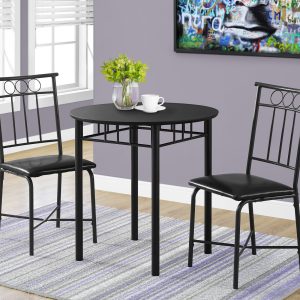 35" Black Leather Look Foam and Metal Three Pieces Dining Set