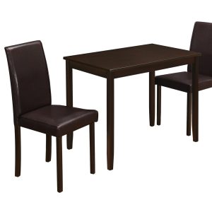 68" x 75" x 102" Cappuccino Solid Wood Foam Veneer LeatherLook 3pcs Dining Set