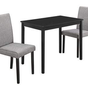 68" x 75" x 102" Grey Black Solid Wood Foam Veneer Linen 3pcs Dining Set