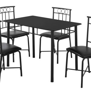 61.5" x 73.5" x 101" Black Metal Foam Polyurethane Leather Look Polyes 5pcs Dining Set