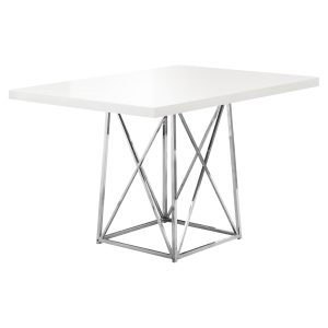 36" x 48" x 31" White Gloss Particle Board and Chrome Metal Dining Table