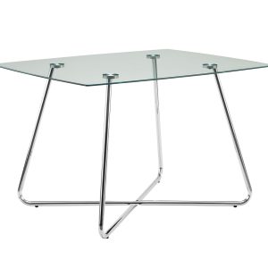 31" Chrome Metal and Clear Tempered Glass Dining Table