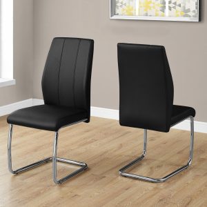 Two 77.5" Black Leather Look Chrome Metal and Foam Dining Chairs