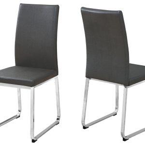 Set of 2 Grey Faux Leather and Chrome Dining Chairs