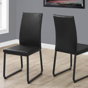 Two 38" Black Faux Leather and Metal Dining Chairs