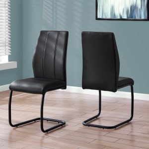 Two 77.5" Black Leather Look Chrome Metal and Foam Dining Chairs