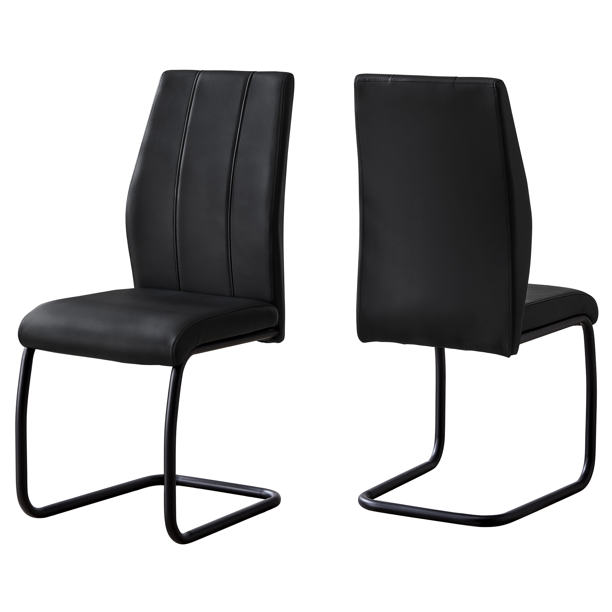 Two 77.5" Black Leather Look Chrome Metal and Foam Dining Chairs - Image 2