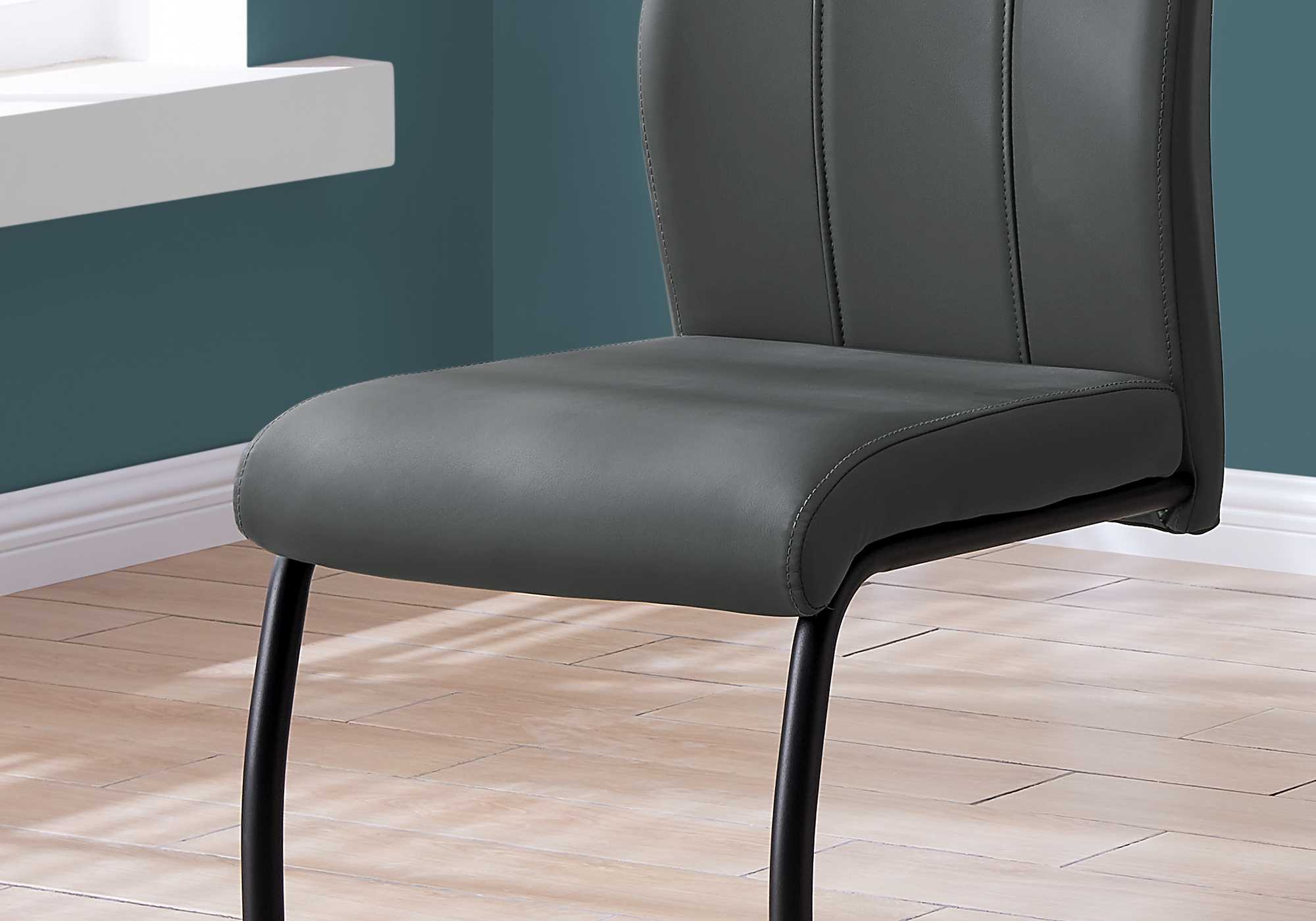 40.5" x 34.5" x 77.5" Grey Black Foam Metal Leather Look Dining Chairs 2pcs - Image 2