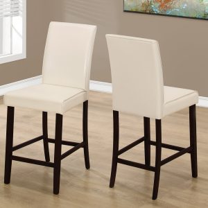Two 40" Ivory Leather Look Solid Wood and MDF Counter Height Dining Chairs