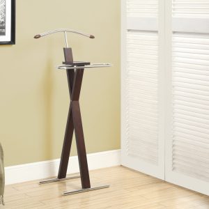 14.25" x 21" x 42.5" Cappuccino Solid Wood Metal Valet