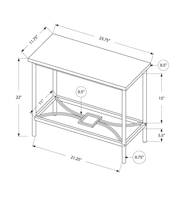 11.75" x 23.75" x 22" Dark Taupe Black Mdf Metal  Accent Table - Image 3