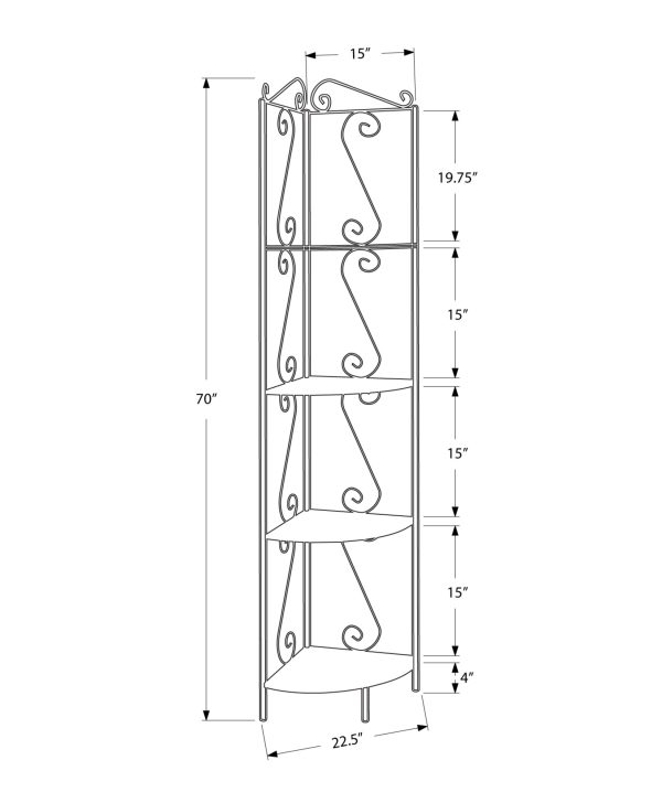 15" x 22.5" x 70" Brown Metal Corner Shelf  Bookcase - Image 2