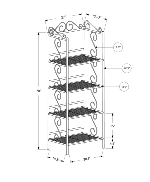 15.25" x 22" x 70" Brown Metal Shelf  Bookcase - Image 3