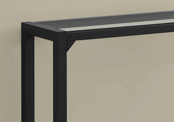 12" x 42" x 32" Tempered and Black Metal Accent Table - Image 2