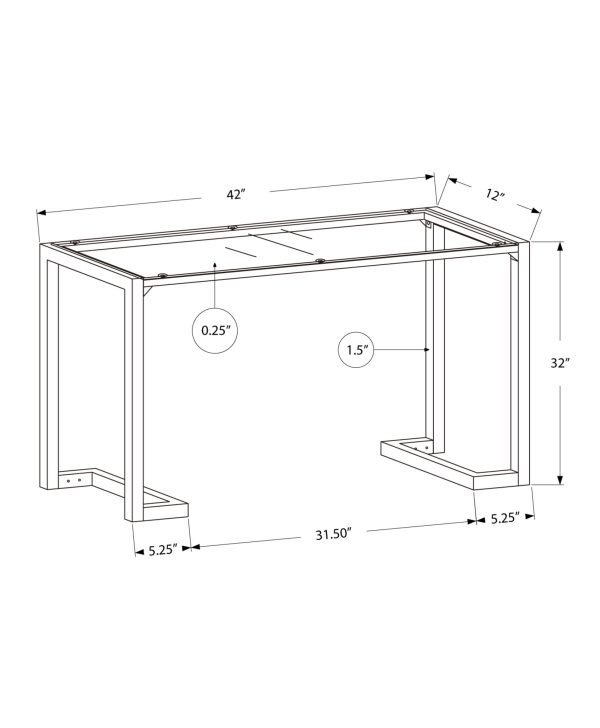 12" x 42" x 32" Tempered and Black Metal Accent Table - Image 3