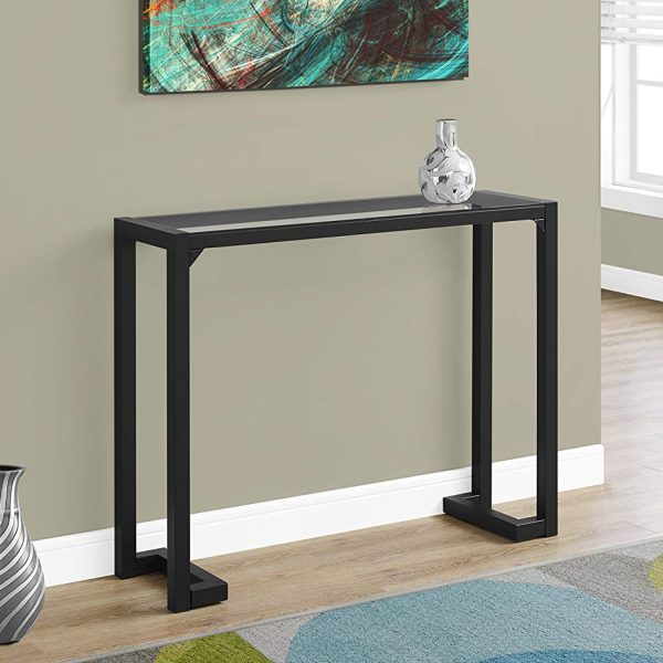 12" x 42" x 32" Tempered and Black Metal Accent Table - Image 5