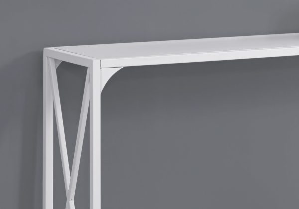 12" x 48" x 32" White Finish and White Metal Accent Table - Image 2