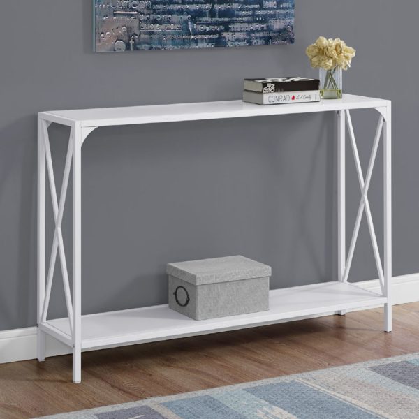 12" x 48" x 32" White Finish and White Metal Accent Table - Image 5
