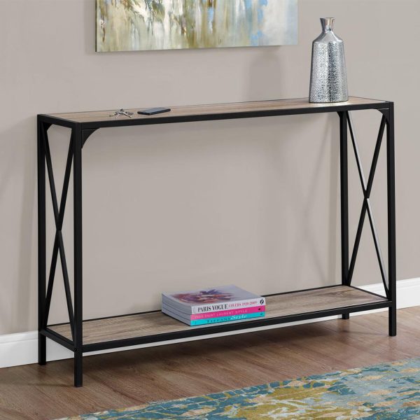 12" x 48" x 32" Dark Taupe Finish  and Black Metal Accent Table - Image 5